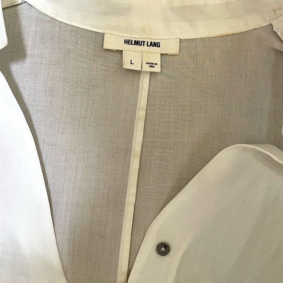 Helmut Lang Womens Element Sheer Hem Shirt Collared V-neck Cotton/Silk Sz L - Picture 4 of 11